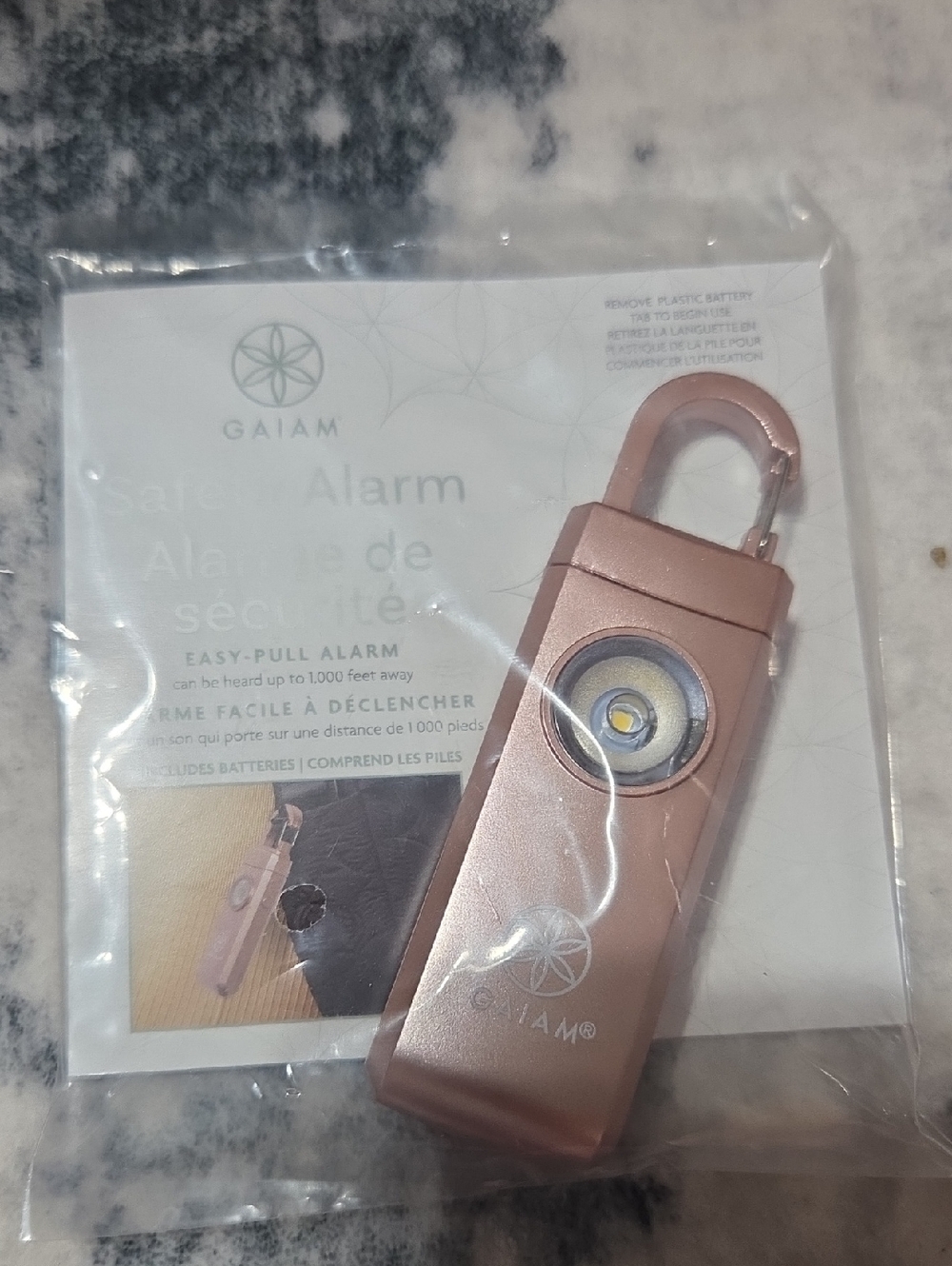 GAIAM Rose Gold Clip-On Personal Safety Alarm with LED